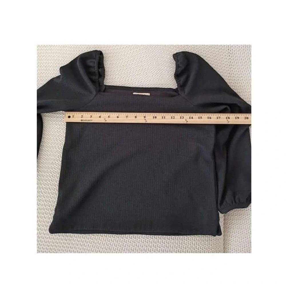 Madewell NWOT Square-Neck Puff-Sleeve Top Black Minimalist‎ Chic Fit Small S